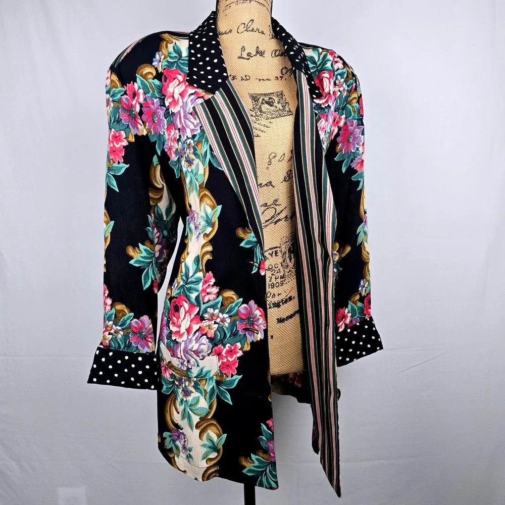 Gorgeous Vintage Carole Little Floral Mixed Print Set Blazer 10 Maxi Skirt 8 - Picture 10 of 16